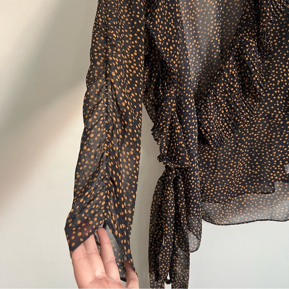 Akira Chicago Red Label Ditsy Spot Print Ruched Wrap Blouse Medium - Picture 5 of 16